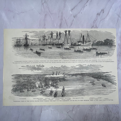 First Day's Bombardment of Forts Jackson and St. Philip 1890s Engraving V14-6