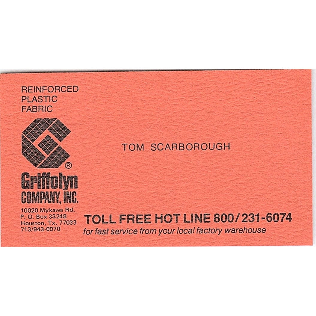 Tom Scarborough Griffolyn Company Inc Houston Vintage Business Card SE5-B1
