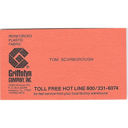 Tom Scarborough Griffolyn Company Inc Houston Vintage Business Card SE5-B1