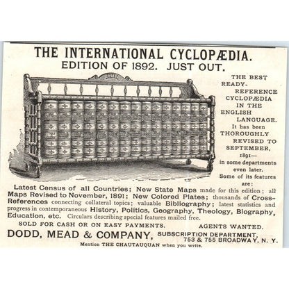 International Cyclopaedia of 1892 Dodd, Mead & Co c1890 Victorian Ad AE8-CH1-1