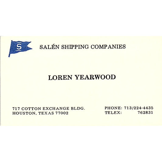 Loren Yearwood Salen Shipping Companies Houston Vintage Business Card SC9-B2