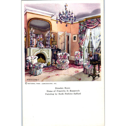 Dresden Room Home of Franklin D. Roosevelt Ruth Perkins Safford Vtg Postcard PD3
