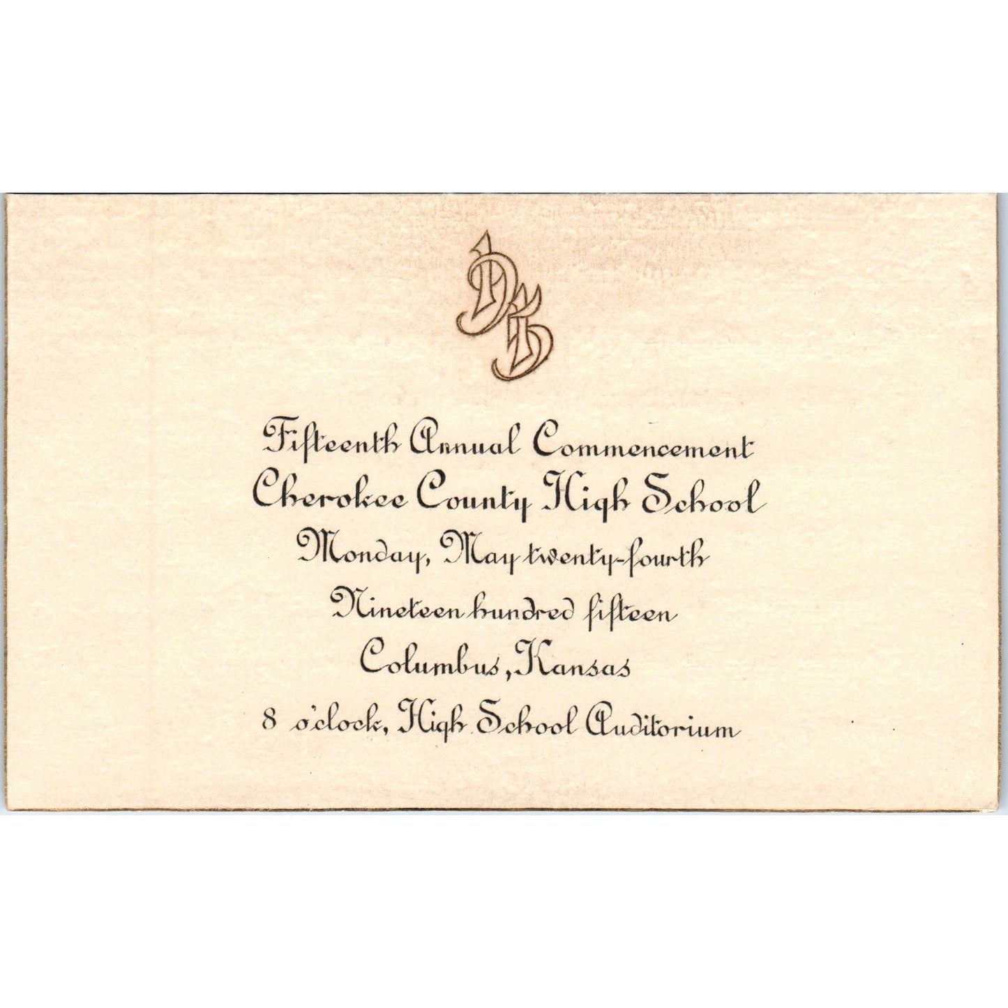 1915 Cherokee County High School Commencement Invitation Columbus KS AD8-Q1