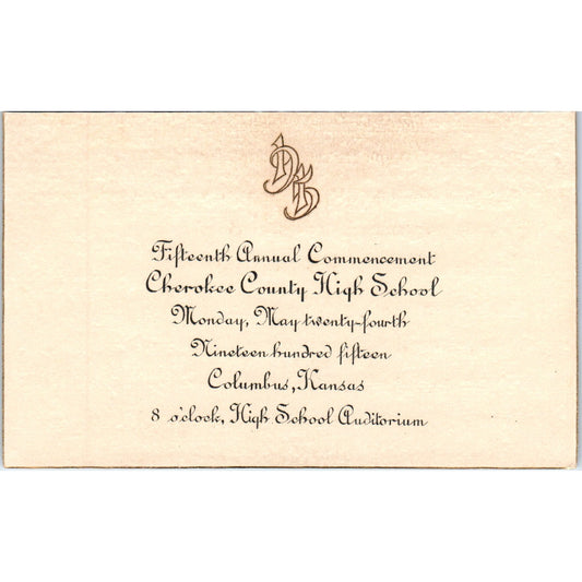 1915 Cherokee County High School Commencement Invitation Columbus KS AD8-Q1