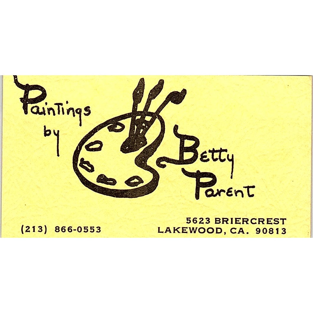 Paintings by Betty Parent Lakewood CA Vintage Business Card SE3-B10