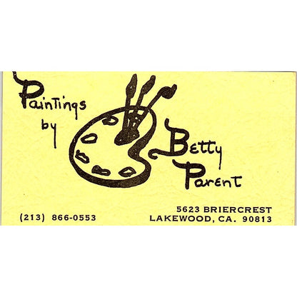 Paintings by Betty Parent Lakewood CA Vintage Business Card SE3-B10