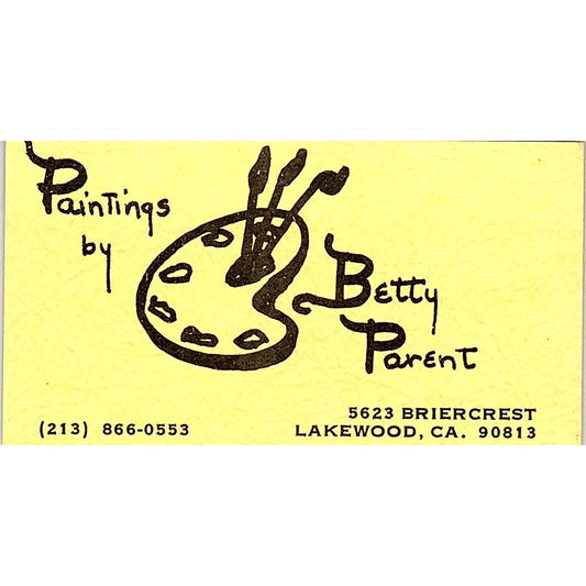 Paintings by Betty Parent Lakewood CA Vintage Business Card SE3-B10