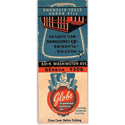 Globe Plumbing Supply 601 N. Washington Ave Minneapolis Matchbook Cover SF3-Y5