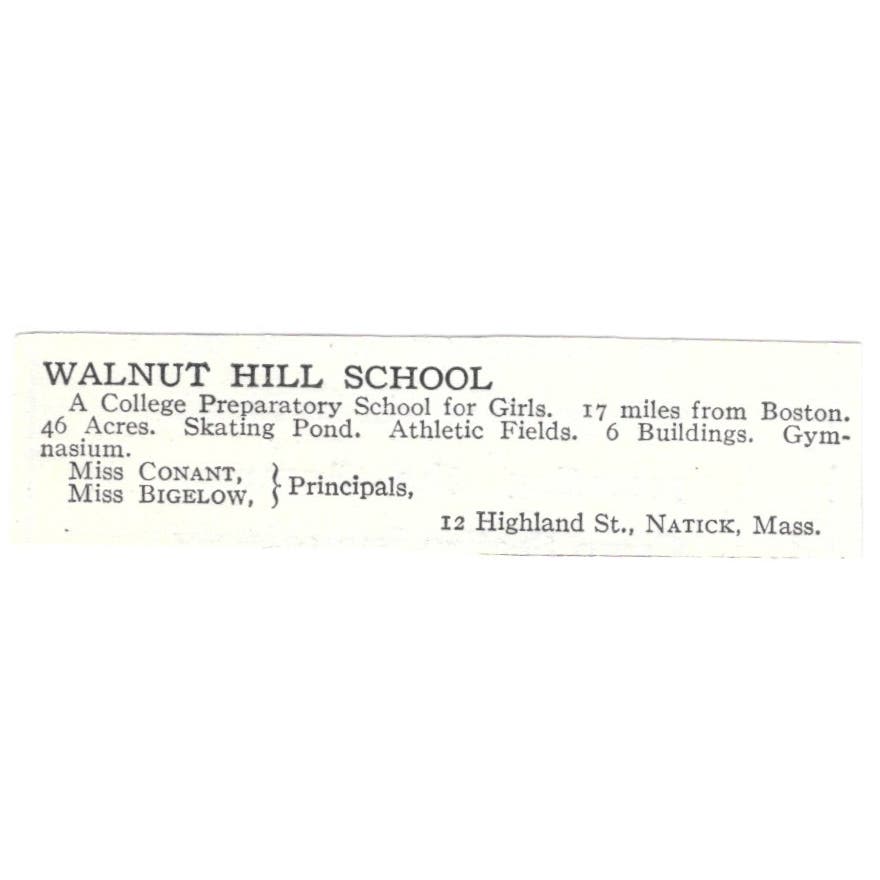 Walnut Hill School Conant Bigelow Natick MA c1918 Original Advertisement AE5-SV4