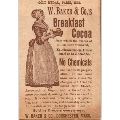 W. Baker & Co's Breakfast Cocoa Dorchester MA c1890 Victorian Ad AE8-CH8