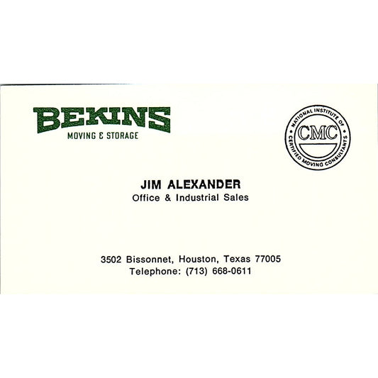 Bekins Moving & Storage Jim Alexander Houston Texas Vintage Business Card SB4-B5