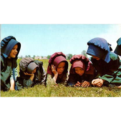 Amish Girls at School Recess Pennsylvania Dutch Country Postcard PD7