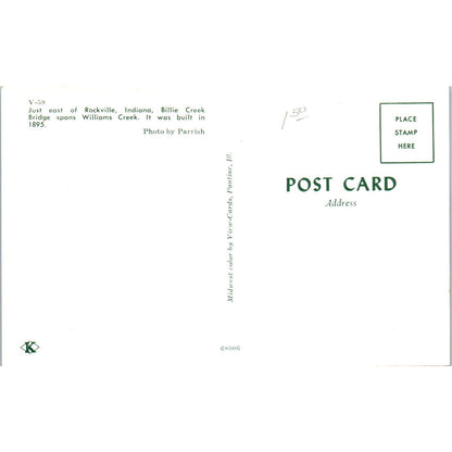 Billie Creek Bridge Williams Creek Rockville Indiana Covered Bridge Postcard PC8