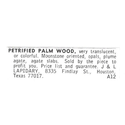 J&L Lapidary Petrified Palm Wood Houston TX 1972 Ad AF8-S16
