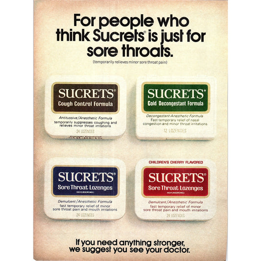 Sucrets Cough Drops Lozenges 1972 Ad AF3-13