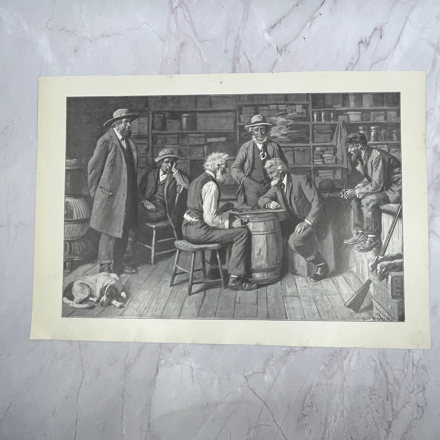 Game Between The Squire & Postmaster - Original 1904 A.B. Frost Art Print V14-3
