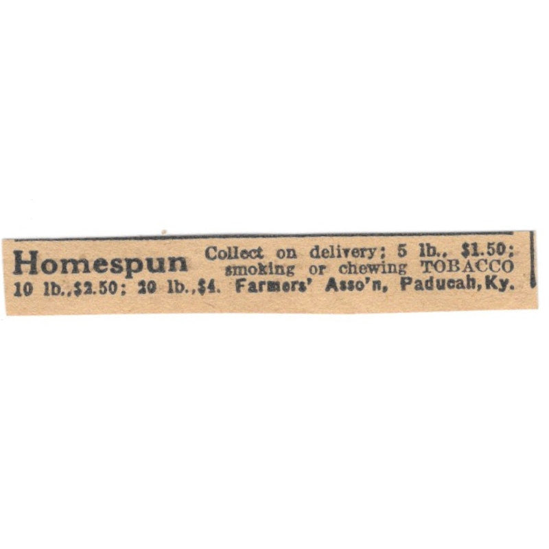 Homespun Tobacco Farmers' Association Paducah KY 1922 Magazine Ad AF2-T3