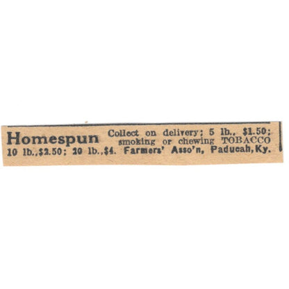 Homespun Tobacco Farmers' Association Paducah KY 1922 Magazine Ad AF2-T3
