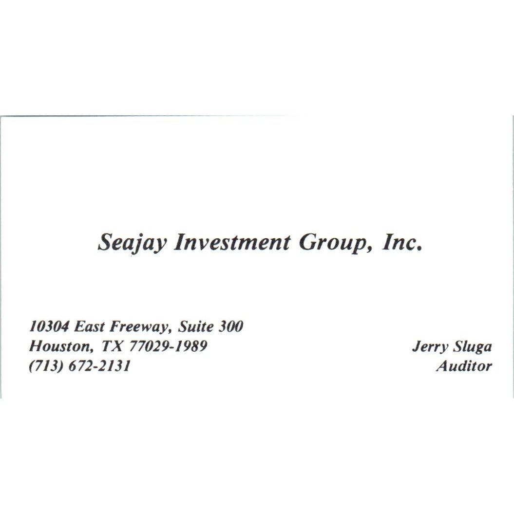 Jerry Sluga Seajay Investment Group Houston TX Vintage Business Card SD8-B5