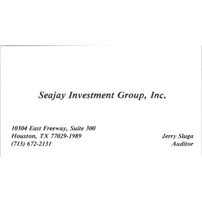 Jerry Sluga Seajay Investment Group Houston TX Vintage Business Card SD8-B5