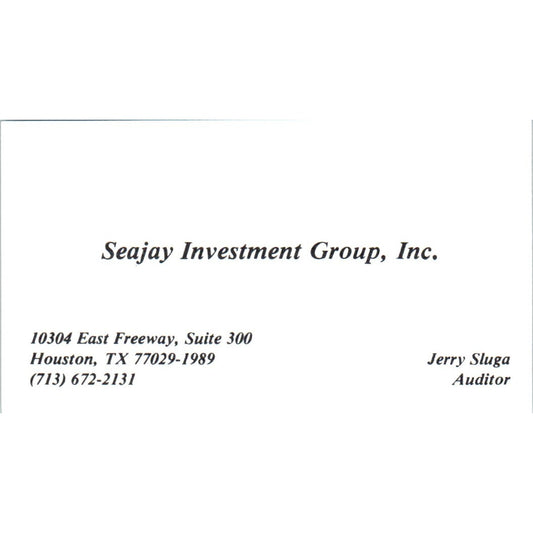 Jerry Sluga Seajay Investment Group Houston TX Vintage Business Card SD8-B5