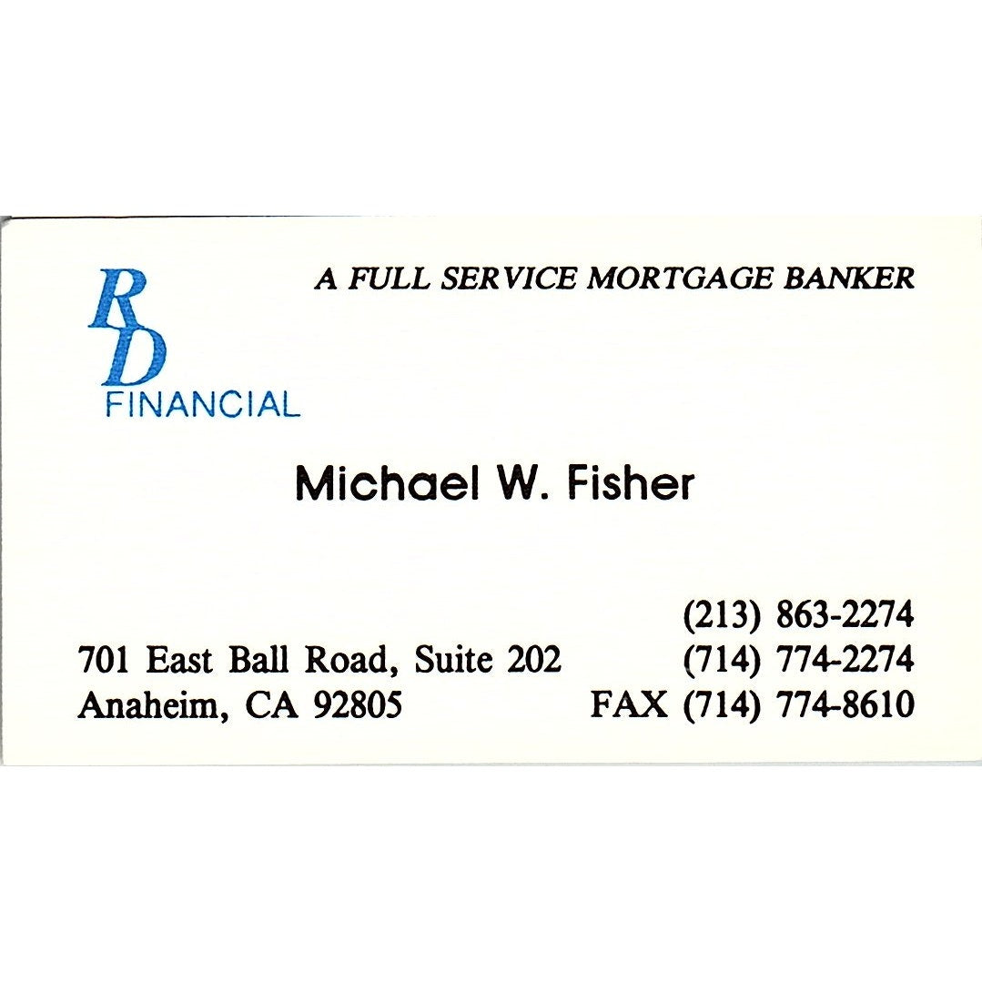 Michael W Fisher RD Financial Anaheim CA Vintage Business Card SC9-B1