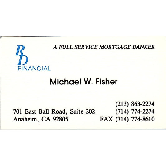 Michael W Fisher RD Financial Anaheim CA Vintage Business Card SC9-B1
