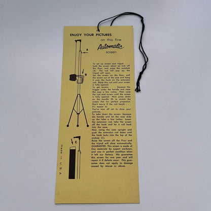 K-Matic Automatic Screen Knox Mfg Co Schiller Park IL Showroom Hang Tag AG5-1
