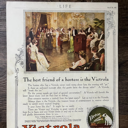 1916 Victrola - Best Friend of a Hostess Victor Camden Magazine Ad 10x13 V9