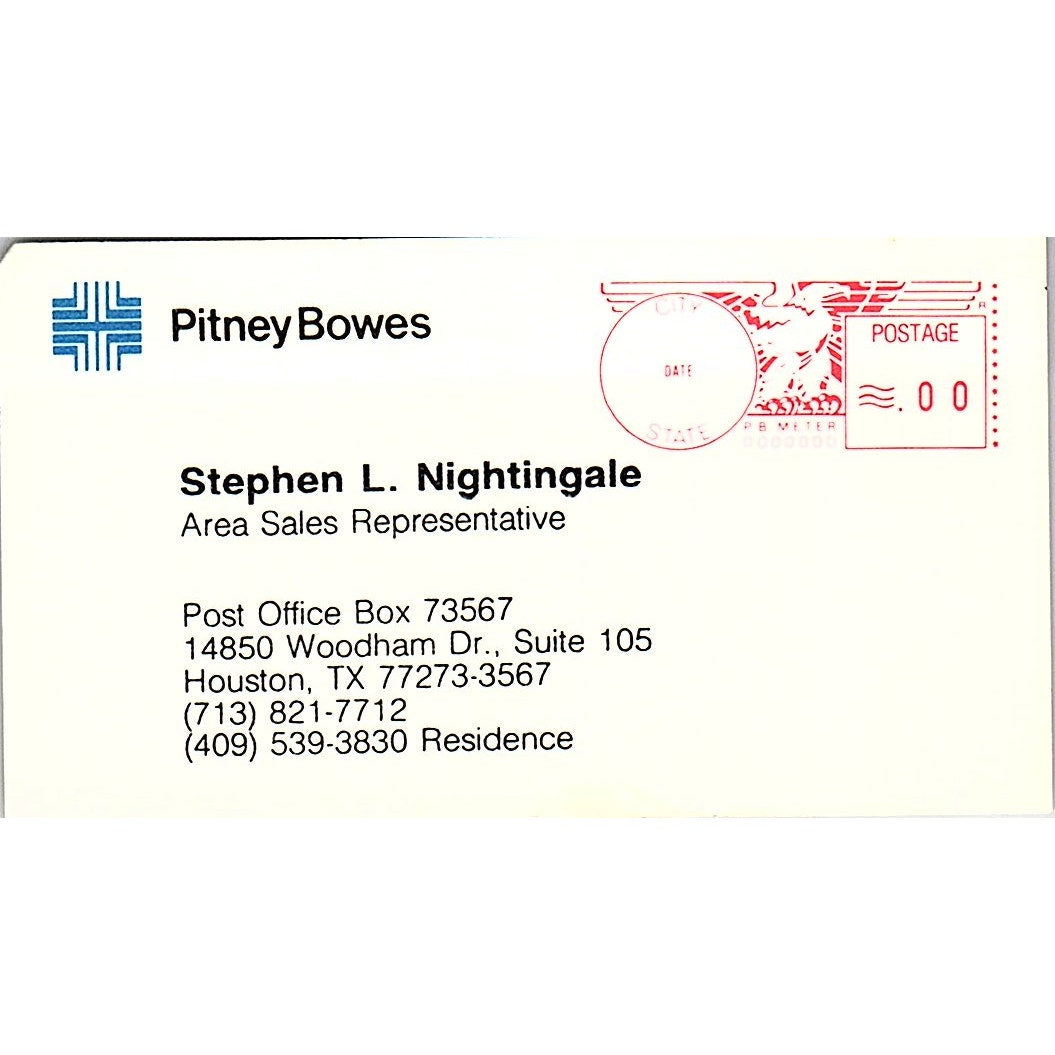 Stephen L Nightingale Pitney Bowes Houston Vintage Business Card SC9-B5