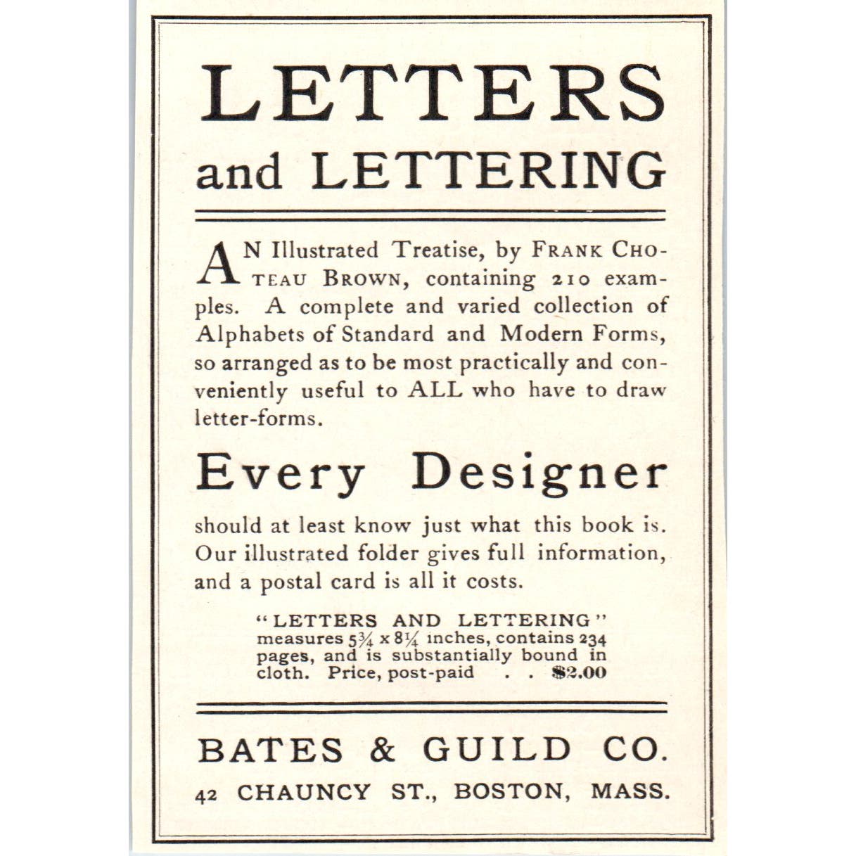 Designer Letters & Lettering Bates & Guild Boston c1905 Victorian Ad AE9-MA5