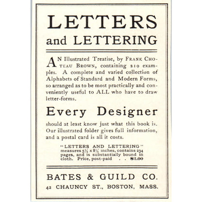 Designer Letters & Lettering Bates & Guild Boston c1905 Victorian Ad AE9-MA5