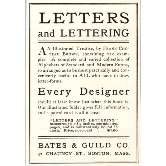 Designer Letters & Lettering Bates & Guild Boston c1905 Victorian Ad AE9-MA5