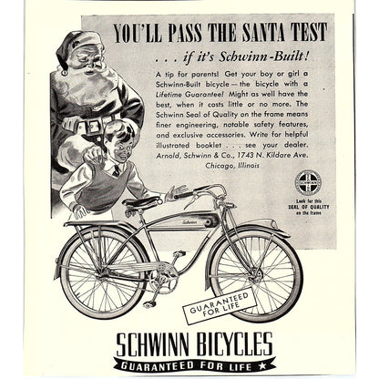 Schwinn Bicycles Christmas Santa 1940 Ad AF8-3