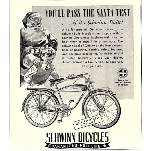 Schwinn Bicycles Christmas Santa 1940 Ad AF8-3