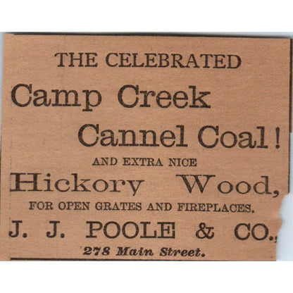 Camp Creek Cannel Coal J.J. Poole & Co Hartford 1886 Newspaper Ad AF7-E5