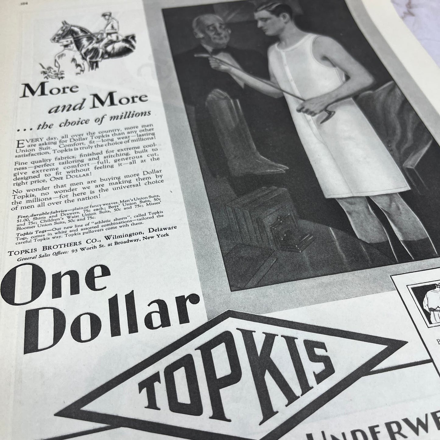 One Dollar Topkis Athletic Underwear 1928 Original Magazine Advertisement FL6-8