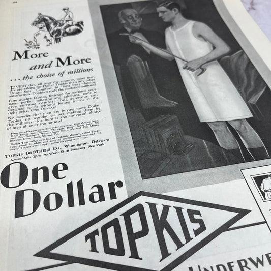 One Dollar Topkis Athletic Underwear 1928 Original Magazine Advertisement FL6-8