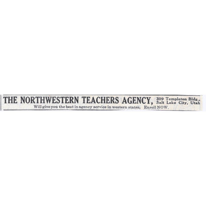 1931 Northwestern Teachers Agency Salt Lake City Original Advertisement AE5-SA1