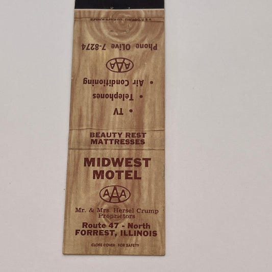 Midwest Motel Forrest Illinois Vintage Matchbook Cover TB6-MB2-3