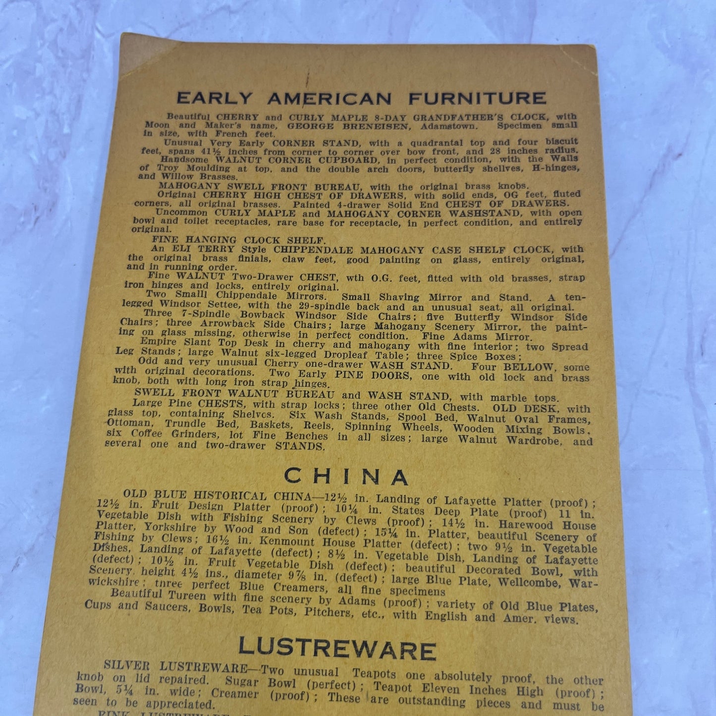 1937 Auction Flyer Anna Illig Schaefferstown LJ Gilbert Kleinfelter Lebanon D22
