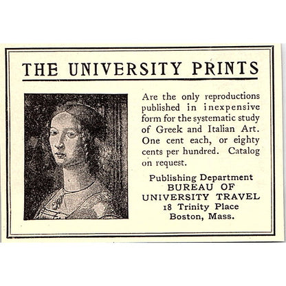 The University Prints Bureau of University Travel Boston MA - 1908 Ad AF4-3