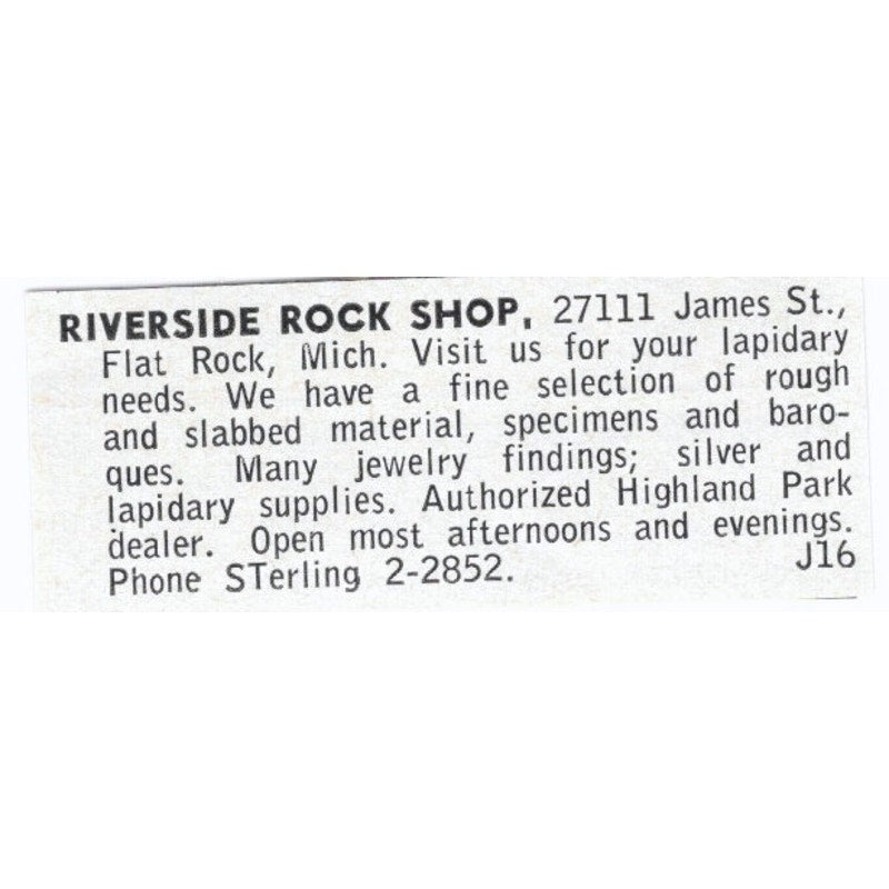 Riverside Rock Shop Flat Rock Michigan 1964 Magazine Ad AB6-LJS9