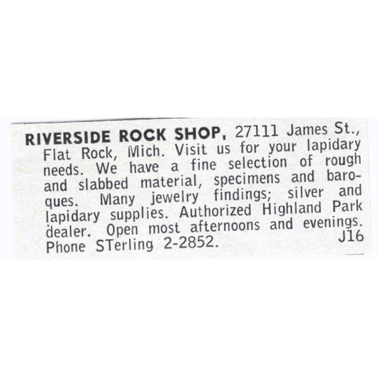 Riverside Rock Shop Flat Rock Michigan 1964 Magazine Ad AB6-LJS9