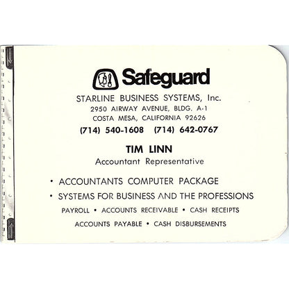 Tim Linn Safeguard Starline Business Systems Costa Mesa Vtg Business Card TH2-B2