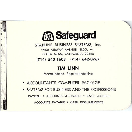 Tim Linn Safeguard Starline Business Systems Costa Mesa Vtg Business Card ML1-6
