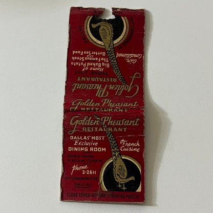 Golden Pheasant Restaurant Dallas TX Vintage Matchbook TB6-MB2-11