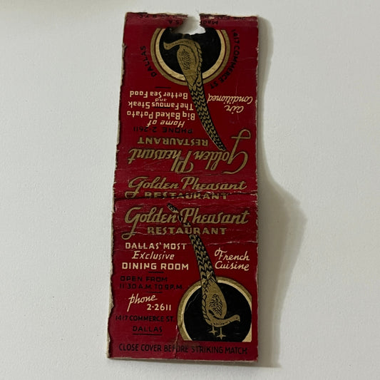 Golden Pheasant Restaurant Dallas TX Vintage Matchbook MB60-1