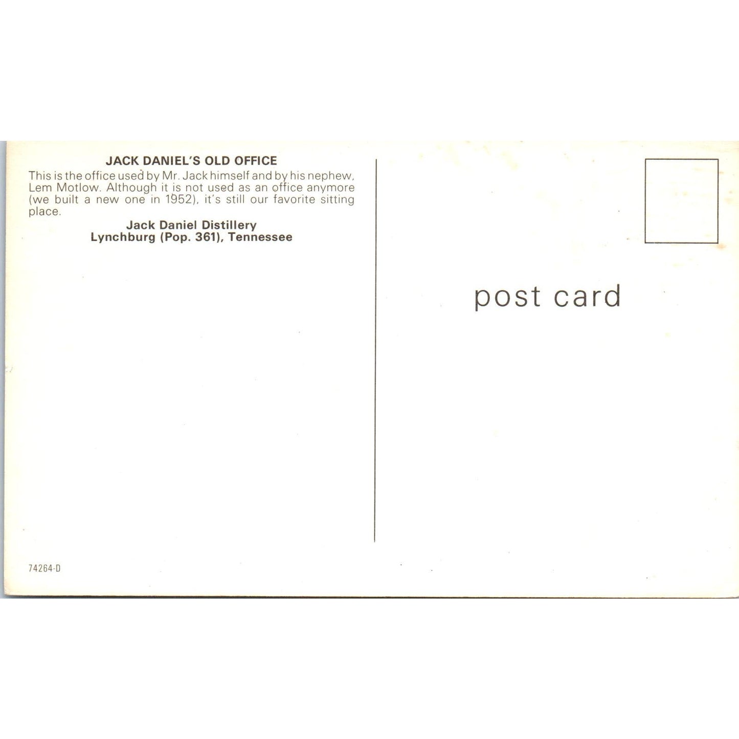 Jack Daniel's Old Office Lynchburg TN Vintage Postcard PD5