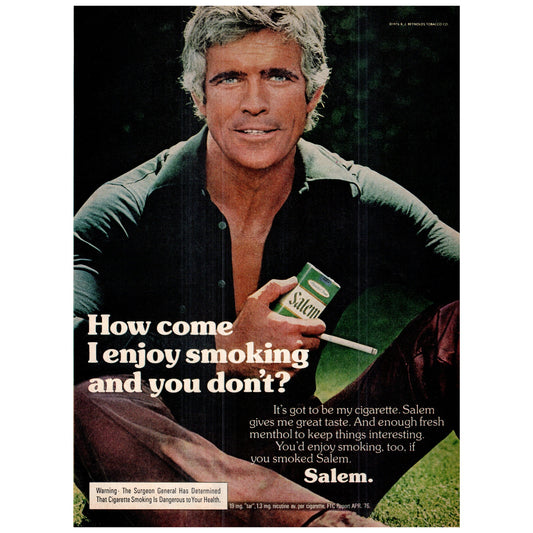 Salem Cigarettes - How Come I Enjoy Smoking and You Don't? 1977 Ad D25